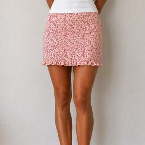 Vintage Soda Blu Pink Ditsy Floral Mini Skirt Made in USA Cottage Coquette-M